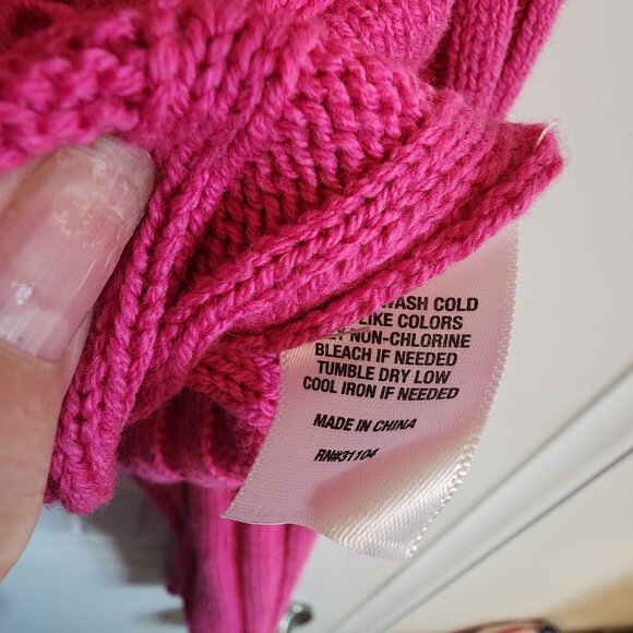 Crown & Ivy L Cable Knit Hot Pink Sweater Womens Pullover Cotton Blend - Picture 7 of 7